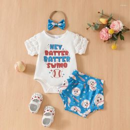 Clothing Sets Born Baby Girl Baseball Outfit Short Sleeve Batter Swing Romper Shorts Headband Summer Clothes