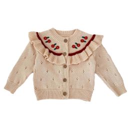Sweaters Ruffle Collar Cardigan Sweaters Korean Sweet Baby Girls Jacket Spring Autumn Kids Knitted Sweater Fashion Infant Clothing