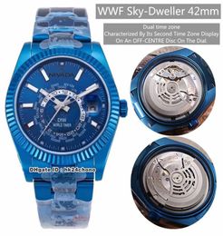 NEW WWF SkyDweller World Timer 2 by DiW 42mm Steel Blue DLC Automatic Men039s Watch Blue Dial Blue DLC Steel Strap Gents Watch1344342