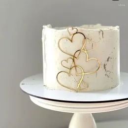 Party Supplies Love Shape Wedding Cake Topper Gold Color Heart Acrylic For Anniversary Birthday Decorations