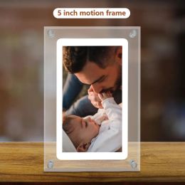 Frames Acrylic Digital Photo Frame 5 Inch 1000mah Ips Screen 2g Memory Volume Button Speaker Type C Cut Gift for Loved Porta Retrato