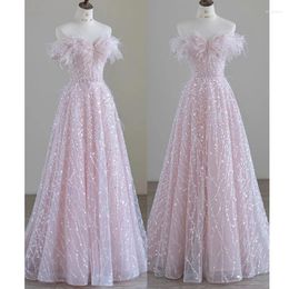 Party Dresses Elegant Off Shoulder Evening Pageant Gown Dress Women Sequin Feather Long Porm Dreses High School Graduation