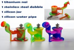 Silicone Water Pipe Other Smoking Accessories Silicon Rig Unbreakable Dab Rig With Titanium Nail Stainless Steel Dabber Jar Contai5560066
