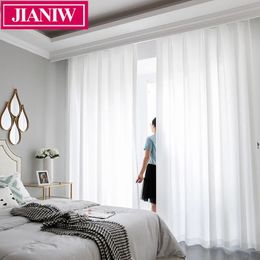 JIANIW Super Soft Luxurious Chiffon Solid White Sheer Curtain for Living Room Bedroom Decoration Window Voile Tulle Cortina 240422