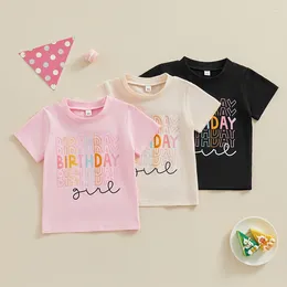 Clothing Sets Kids Baby Girl Birthday T-Shirts Casual Letter Print Round Neck Pullovers Short Sleeve Tops For Toddler Girls Summer Clothes