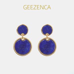 Earrings GEEZENCA 925 Sterling Sliver Gold Plated Lapis Lazuli Dangel Earrings For Women Simple Trendy Blue Stone Drop Earring Party Gift