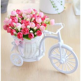 Vases Rattan Bike Vase With Silk Flowers Colourful Mini Rose Flower Bouquet Daisy Artificial Flores For Home Wedding Decoration