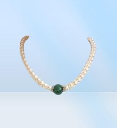 beautiful 89mm south sea white pearl green jade necklace 14K Gold Clasp 18quot5597557