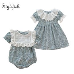 One-Pieces Ins summer sister infant newborn baby girl clothes female baby small broken flower short sleeved romper clothes