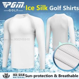 Shirts Pgm Summer Men Golf Ice Silk Shirts LongSleeved Sunscreen Tops Breathable Quick Dry Tight Muscle Underwear Golf Sportswear