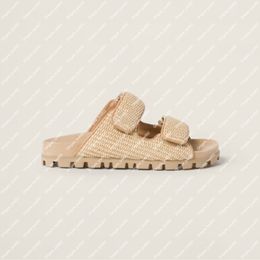 Explosion new Women's Raffia-effect woven fabric slides EVA sole Star-patterned tread Beach slippers Casual sandals Flat shoes