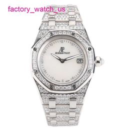 AP Diving Wrist Watch Royal Oak Series 18k All White Gold Original Diamond Fritillaria Quartz Womens Watch 67602BC 33mm