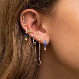 Stud Earrings 2024 Stainless Steel Cubic Zirconia Chain Ear Studs For Women Small Star Moon Pendant Cartilage Piercing Jewellery