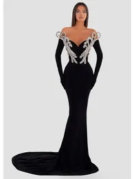 Party Dresses Women Off Shoulder Diamond Black Crystal Velvet Sexy Maxi Long Dress 2024 Elegant Club Evening Celebrity Prom Gown Vestido