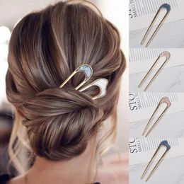 Hair Clips Fashion Accessories Metal Stick For Women Silver Gold Color Elegant Enamel Hairpin Female Wedding Headwear