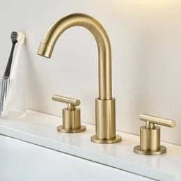 Bathroom Sink Faucets Retro Style Brass Washbasin And Cold Mixer Tap Faucet Split Type Brushed Gold