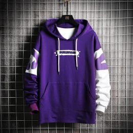 Polos ZOGAA Patchwork Graffiti Harajuku Japanese Streetwear Hip Hop Purple Sweatshirt Hoodie
