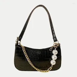 Shoulder Bags French Style Alligator Pattern Baguette For Women Vintage PU Leather Underarm Handbag Purse Small Pearls