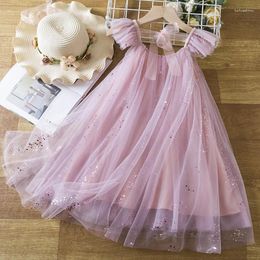 Girl Dresses 2024 Dress For 3-8 Y Super Fairy Summer Suspender Sequin Birthday Princess Ruffles Children Vacation Casual Vestidos