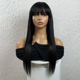 Wigs Fake Scalp Straight Human Hair Wigs with Bangs Glueless Human Hair Wigs 180% Density Fringe Wig Natural Color