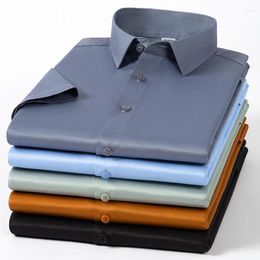 Men's Casual Shirts Summer Men Dress Short Sleeve Elastic High Density Silky Material Solid Business No Pocket Stretch Clothes
