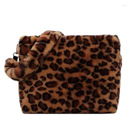 Drawstring Faux Fur Messenger Bag Leopard Shoulder Women's Warm Handbag