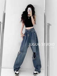 Women's Jeans Ripped Hole Women 2024 Female Clothing Vintage Trousers High Waist Y2k Pants Streetwear Casual Denim Baggy Gyaru Korean