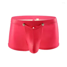 Underpants Sexy Faux Leather Boxer For Male Hollow Out Big Pouch Lingerie Front Button Open Underwear Backless