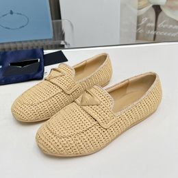 Straw Women Designer Fisherman Sandals Rattan Loafers Flat Gladiator Sandals Raffia Woven Twine Slip On Sandals Mesh Ballet Flats Outdoor Beach Shoes For Travel