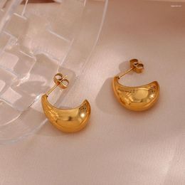 Stud Earrings 2024 Fine Polished Glossy Hollow Boat Shape 18K Gold Plated Stainless Steel For Woman Minimal Jewelry