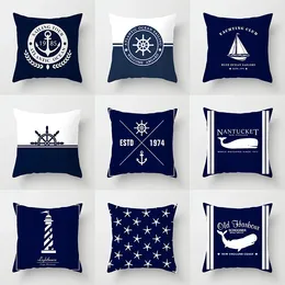 Pillow 45x45cm Home Decor Compass Anchor Cover Blue Mediterranean Car Sofa Office Accessories Ornament