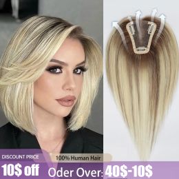 Closures Closures Blonde Human Hair Toppers Purple Root Remy Human Toppers Lace Base Hair Clips in Hair for Women Hairpieces 12inches