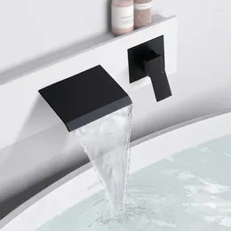 Bathroom Sink Faucets Luxury Matte Black Faucet Two Holes Cold And Basin Wall-Mounted All Brass Waterfall Bathtub Tap