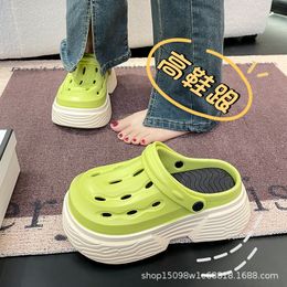 Thick soled women's perforated shoes EVA high-end feel for external wear DIY shoelaces high heels slippers summer beach