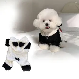 Dog Apparel Pull-over Design Pet Outfit Adorable Panda Shape Costume Hooded 4-legged Plush Romper For Autumn Winter Small