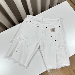 24ss Fashion Summer USA Splashing Ink Broken Hole Denim Shorts Women Men skateboard High Street Jeans Middle Pants 0424