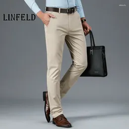 Men's Pants LINFELD Mens Cotton Casual Stretch Male Trousers Man Long Straight High Quality 4 Colours Plus Size Classic Pant For Men