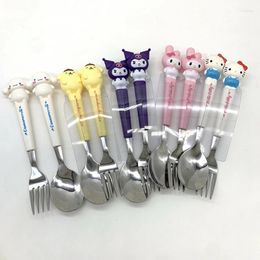 Dinnerware Sets Cute Cartoon Stainless Steel Kitchen Cutlery Two-piece Set Spoon Fork Kids Lunch School Supplies Gift