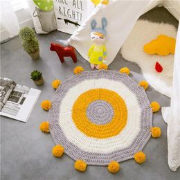 Carpets Cute Knitted Round Carpet Plush Ball 80cm Hand Woven Floor Mats Window Pad Kids Bedroom Decor Baby Play Mat Pography Props