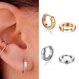 Earrings Minimalist Fat Thick Huggie Stainless Steel High Polish Gold Colour Hoop Earrings Women Men Small Round Circle Piercing Ear Rings