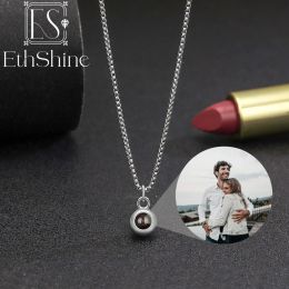 Necklaces 925 Silver Custom Projection Photo Necklace for Women Men Birthday Christmas Gifts Couples Family Pet Memory Anniversary Gift