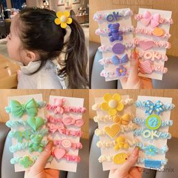 Hair Accessories 5 Pcs/Set Children Cute Colors Acrlic Bow Flower Heart Scrunchies Rubber Bands Gilrs Sweet Hair Bands Kids Hair Accessories