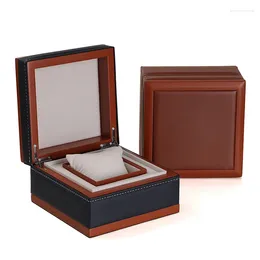 Watch Boxes Luxury Single Wooden Gift Jewelry Box With Pillow PU Leather Wristwatch Bracelet Display Case Organizer For Men