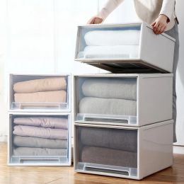 Bins Stackable Drawer Storage Box Plastic Large Drawer Quilt Storage Box Nordic Clothes Cabinet Container Closet Wardrobe Organizer