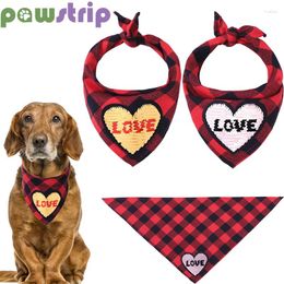 Dog Apparel Classic Red Black Plaid Pet Bandana Adjustable Love Print Valentine Day Scarf Puppy Cat Slobber Towel Accessories
