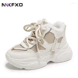 Casual Shoes 2024 Women's Round Toe Thick Soled Winter Plush Warm Comfortable Front Lace-up Cotton-padded QB554