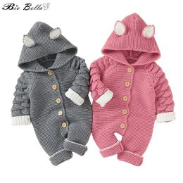 Sweaters Winter Autumn Baby Sweater Romper Long Sleeve Hooded Fashion Newborn 024 Months Party New Year Girl Boys Clothes Bebes Overalls