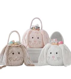 Handbags Plush Bunny Baskets Gift Bag Faux Fur Rabbit Easter Bucket Tote Long Ear Children Festival Decoration Round2913222