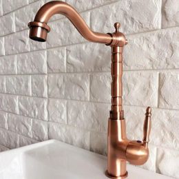 Kitchen Faucets Antique Red Copper 360 Swivel Spout Bathroom Sink Faucet Basin Cold And Water Mixer Taps Dnfr8