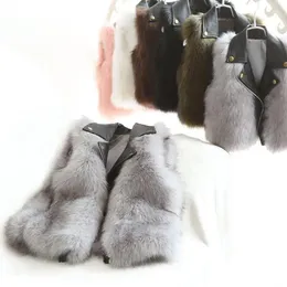 Jackets 2024 Kids Lothing Winter Coat Vest Cotton Fur Thicken Waistcoat Solid Color Turn Down Collar Zipper Fashion All-match Warm